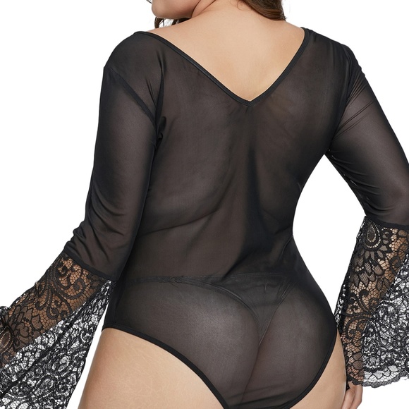Plus Size Black Lace/Mesh Teddy - Picture 4 of 4